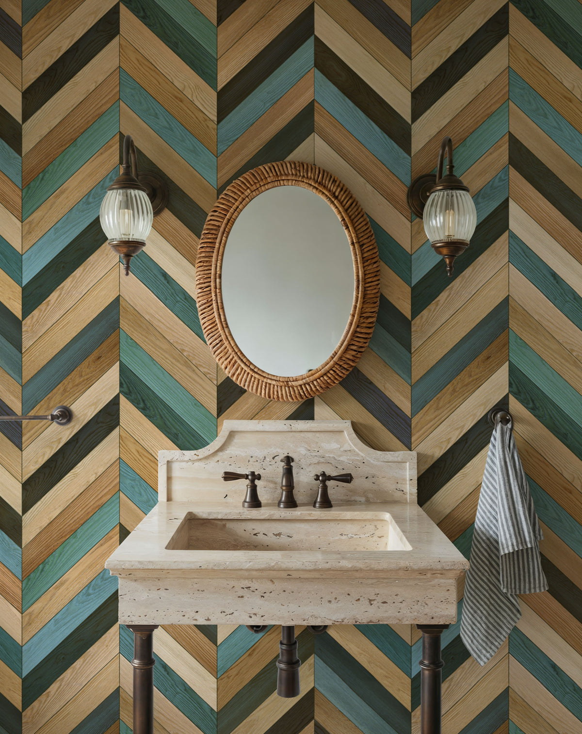 Chevron Wood, Teal Mural Wallpaper - room preview 05