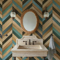 Chevron Wood, Teal Mural Wallpaper - room preview 05