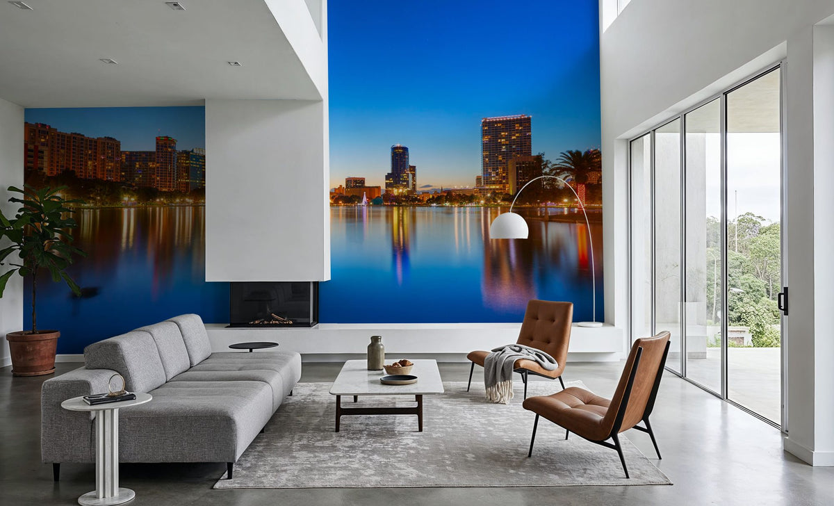 Orlando Skyline Sunset At Lake Eola Mural Wallpaper - room preview 05