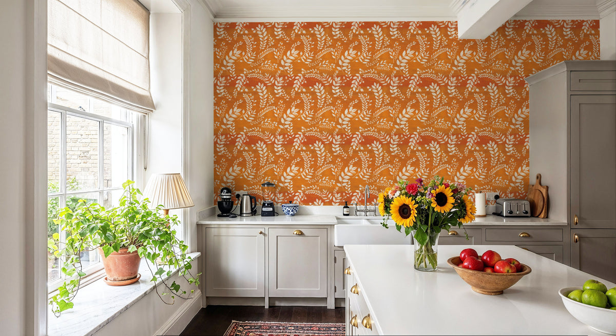Harvest Sprig Orange Mural Wallpaper - room preview 05