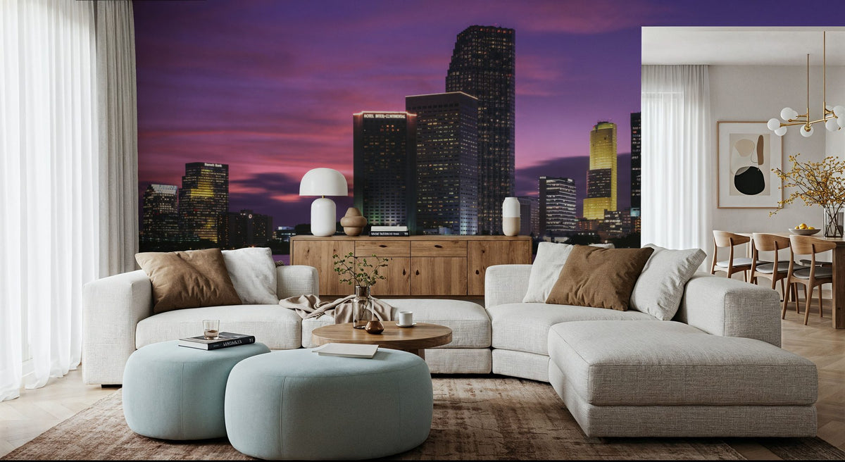 Sunset Pink Twilight Metropolis Mural Wallpaper - room preview 05