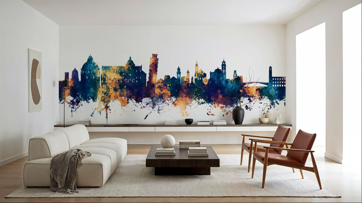 Pisa Italy Skyline Blue & Bronze Mural Wallpaper - room preview 05