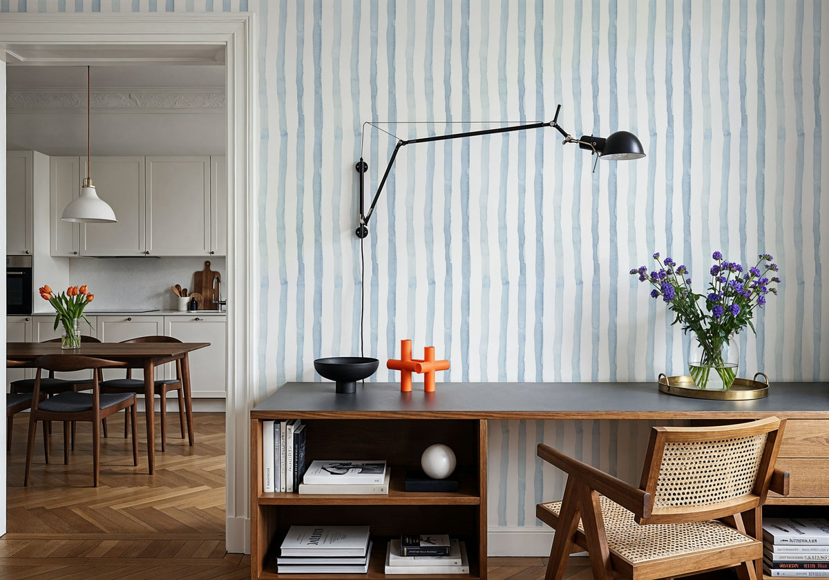 Watercolor Stripes Indigo Mural Wallpaper - room preview 05