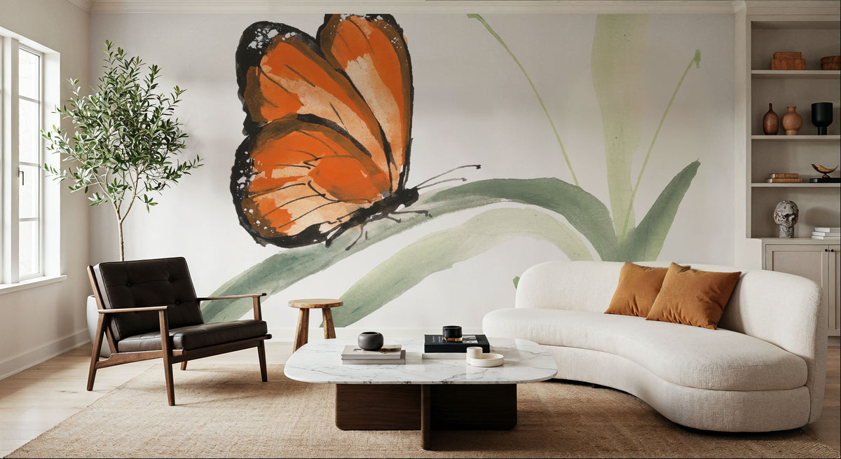 Butterfly Orange II Mural Wallpaper - room preview 05