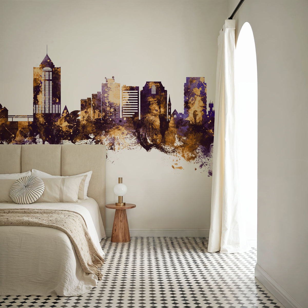 Roanoke Virginia Skyline Purple & Gold Mural Wallpaper - room preview 05