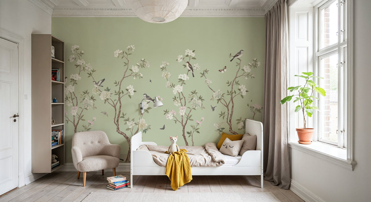 Peony Tree, Mint Mural Wallpaper - room preview 05