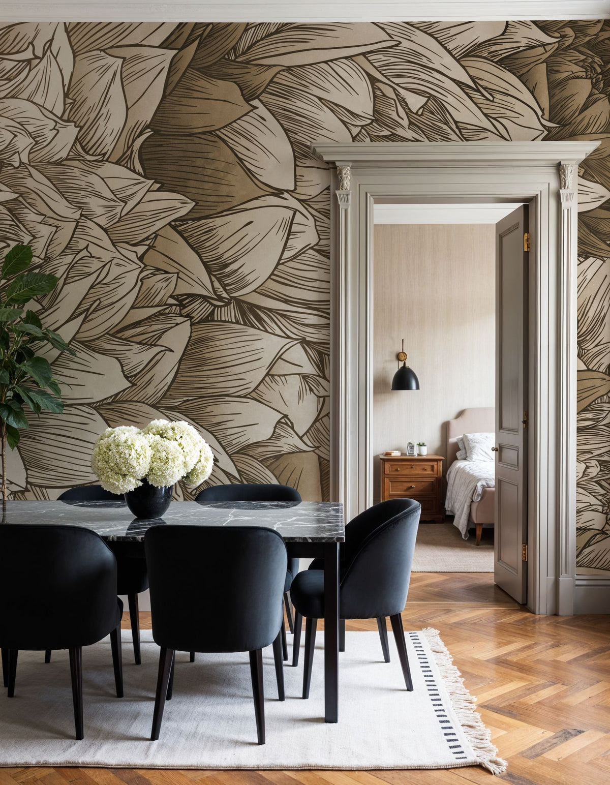 Chasing Dahlia Sepia Mural Wallpaper - room preview 05