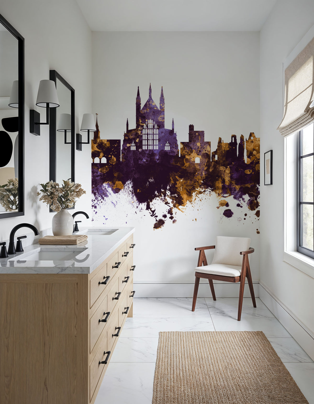 Winchester England Skyline Purple & Gold Mural Wallpaper - room preview 05