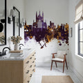 Winchester England Skyline Purple & Gold Mural Wallpaper - room preview 05