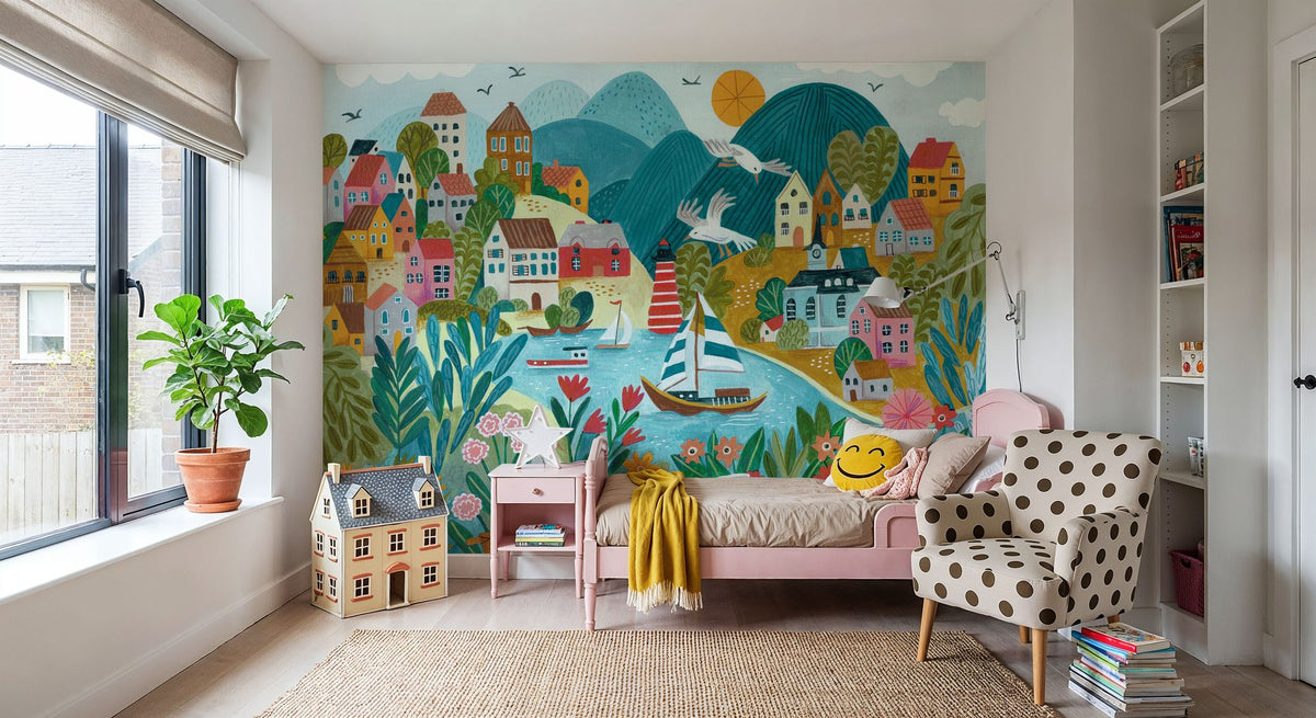 Coastal Village Mural Wallpaper - room preview 05