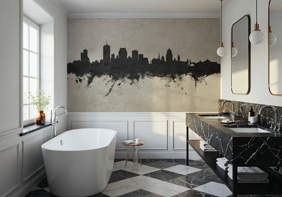 Quebec Canada Skyline Concrete Mural Wallpaper - room preview 05