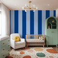 Scalloped Circus Stripes, Blue on Blue Mural Wallpaper - room preview 05