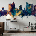 Saint Paul Minnesota Skyline Blue & Bronze Mural Wallpaper - room preview 05