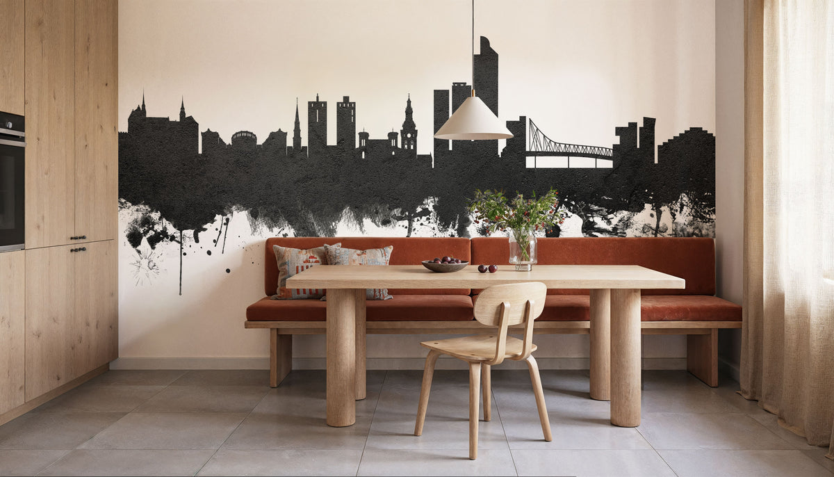 Oslo Skyline Black & White Mural Wallpaper - room preview 05