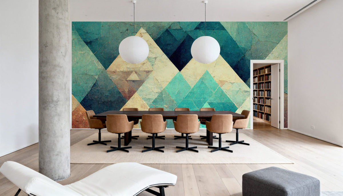 Reduced Mountains Turquoise Mural Wallpaper - room preview 05