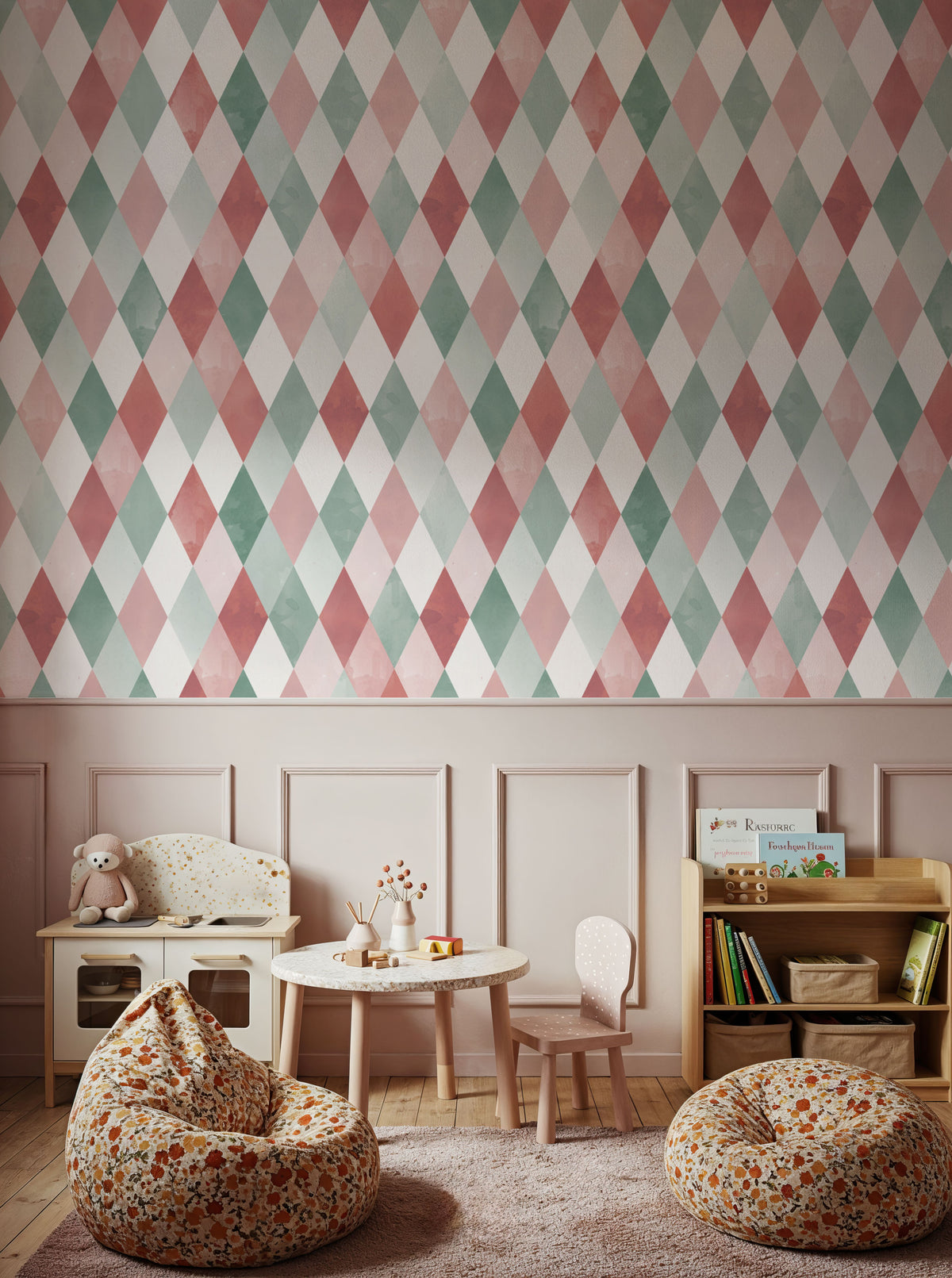 Contrasting Diamonds, Rose Mural Wallpaper - room preview 05