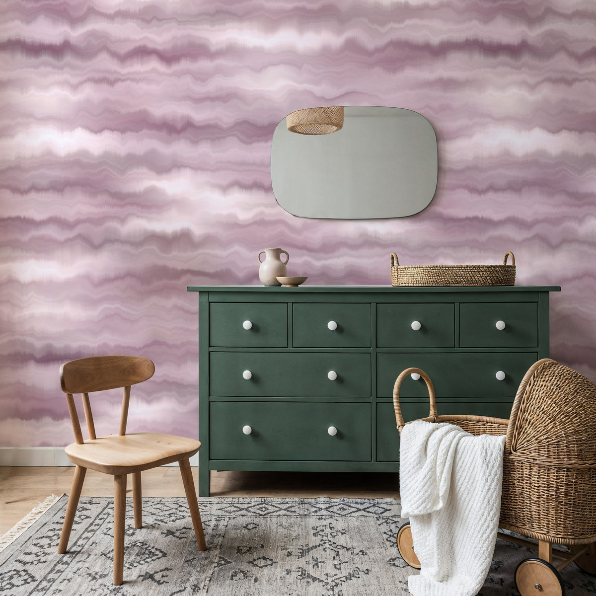 Moire Fumé, Cloud Rose Mural Wallpaper - room preview 05