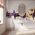 Damascus Syria Skyline Purple & Gold Mural Wallpaper - room preview 05