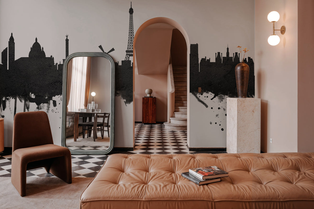 Paris Skyline Black & White Mural Wallpaper - room preview 05