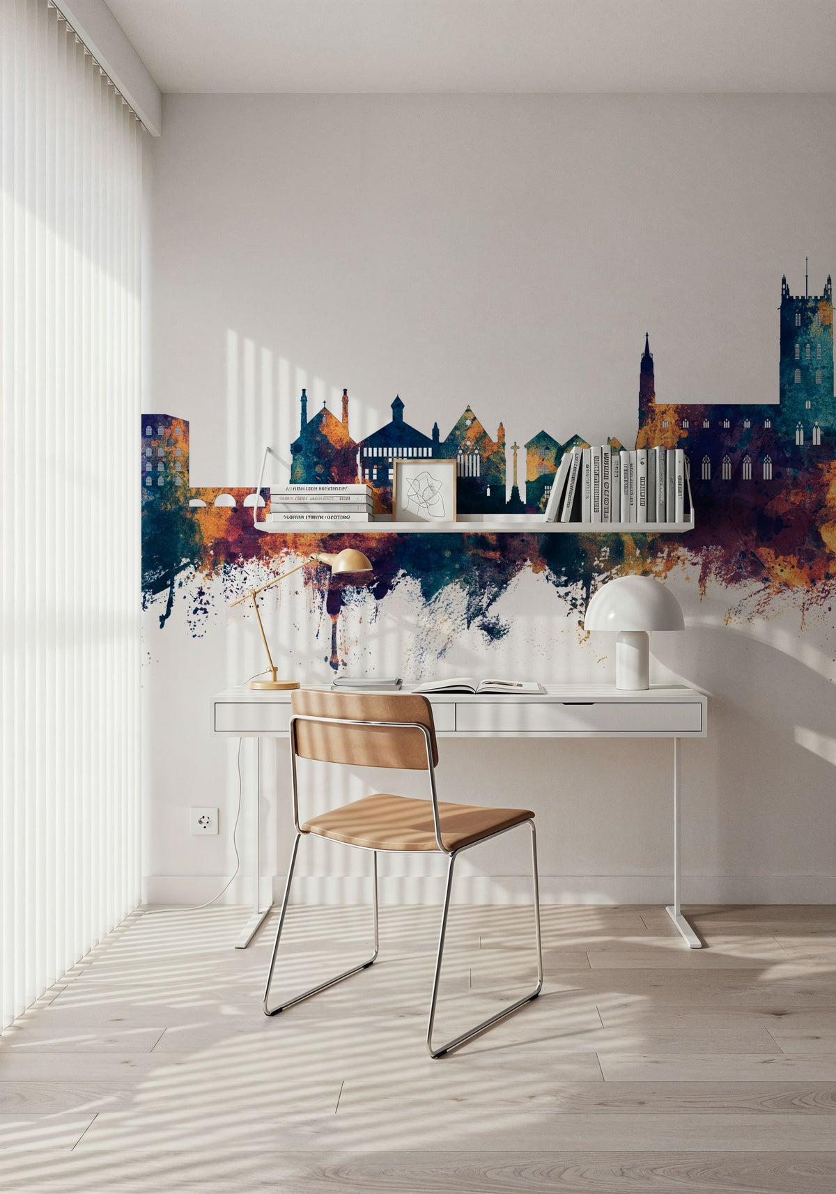 Tewkesbury England Skyline Blue & Bronze Mural Wallpaper - room preview 05