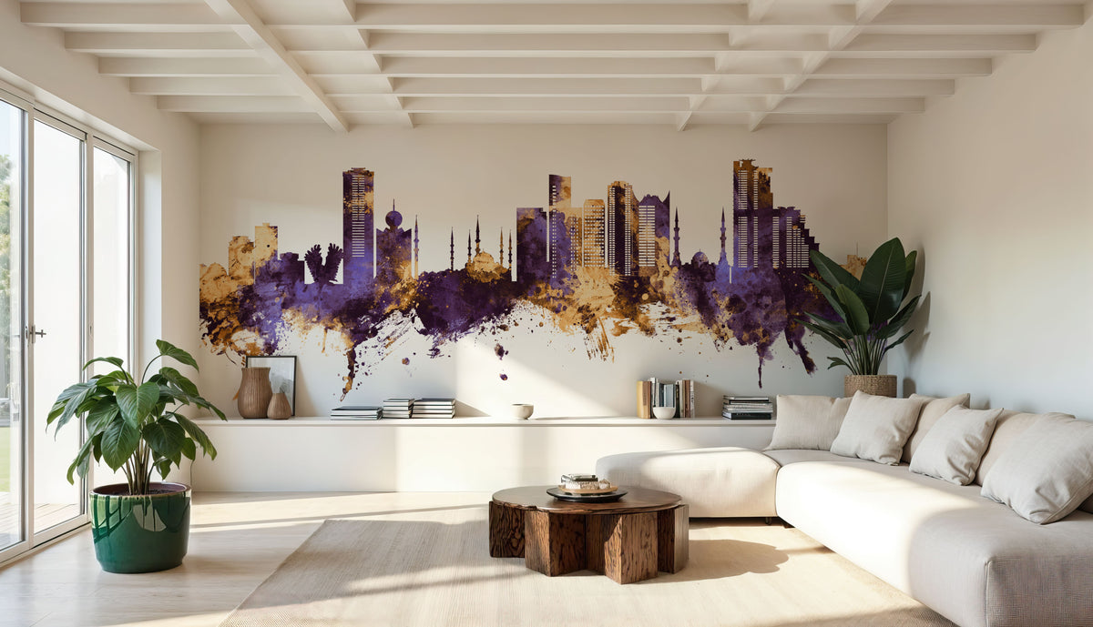 Fujairah Skyline Purple & Gold Mural Wallpaper - room preview 05