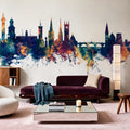 Shrewsbury England Skyline Blue & Bronze Mural Wallpaper - room preview 05