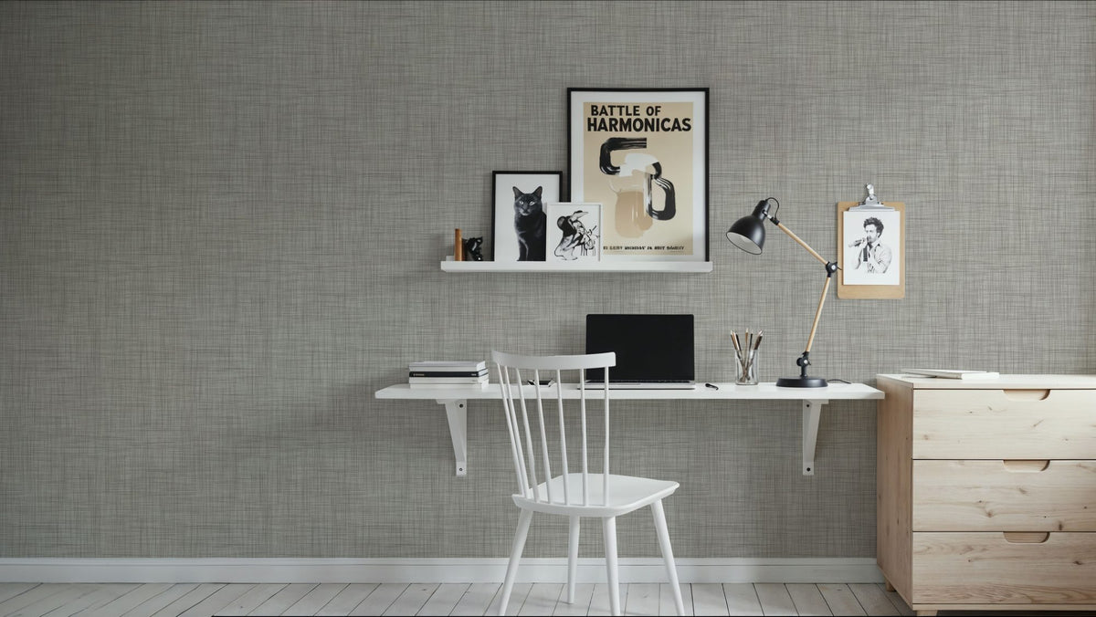Mottled Linen Effect, Cloud Grey Mural Wallpaper - room preview 05