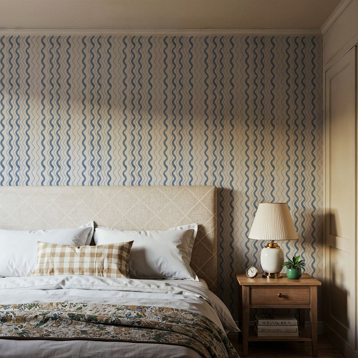 Wavy Stripes, Blue Mural Wallpaper - room preview 05