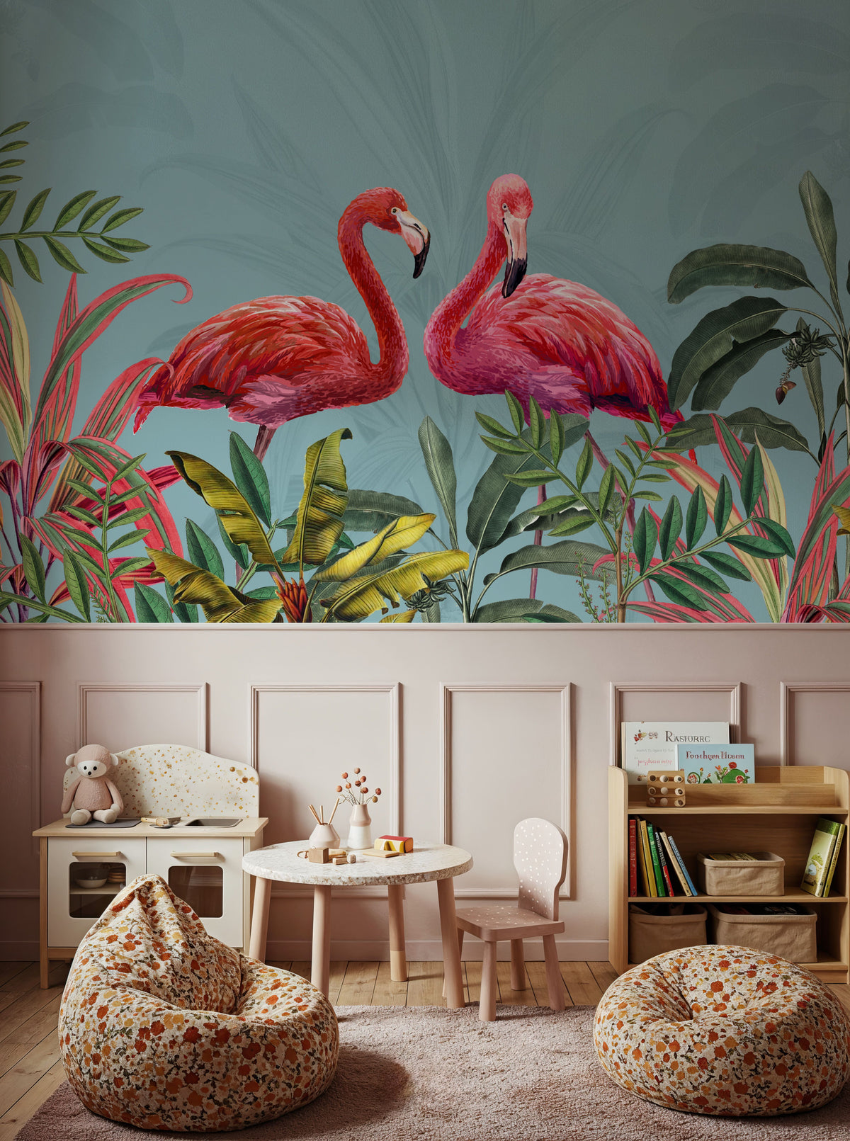 Shy Flamingos Mural Wallpaper - Neutral Tone - room preview 05