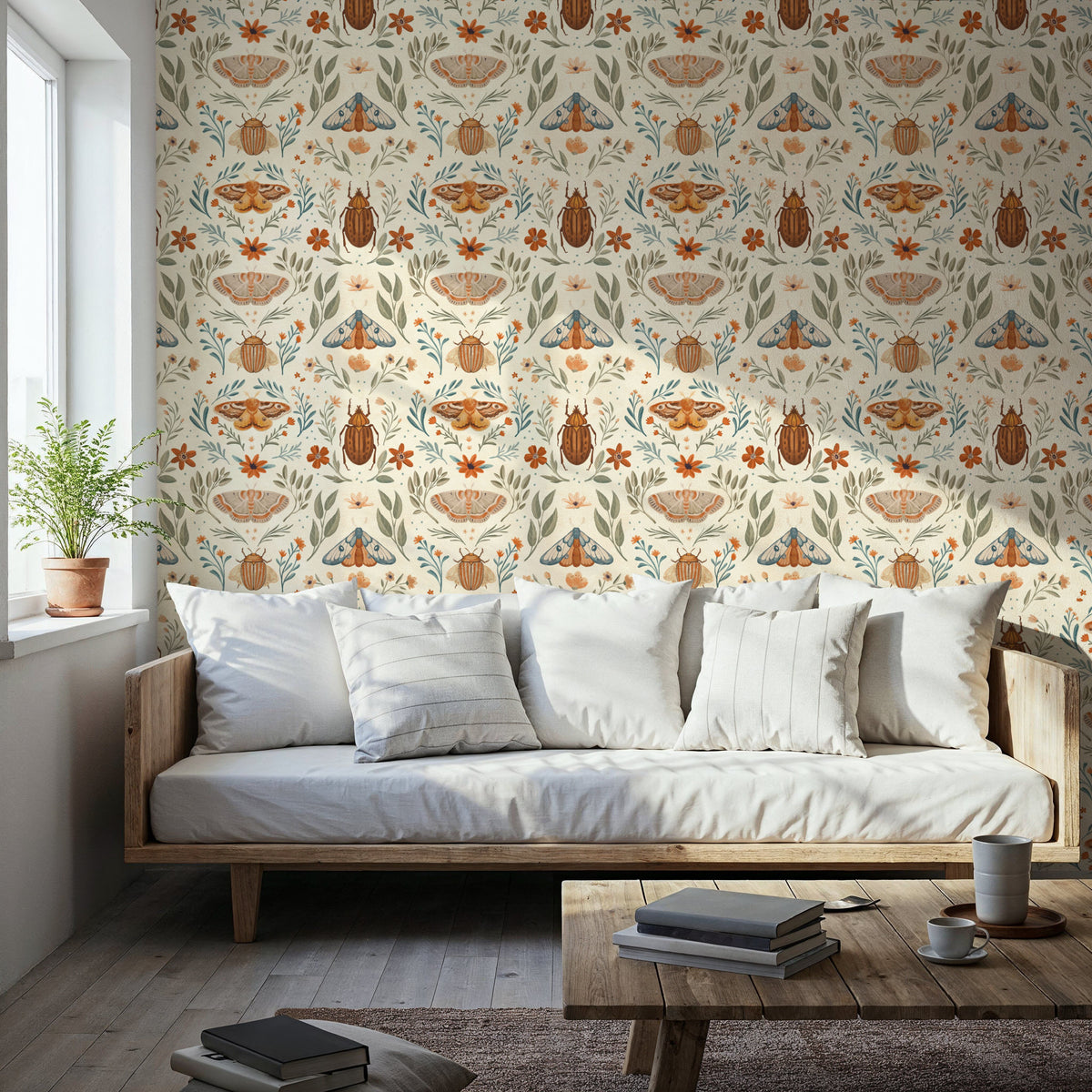 Papilion Chase White Mural Wallpaper - room preview 05