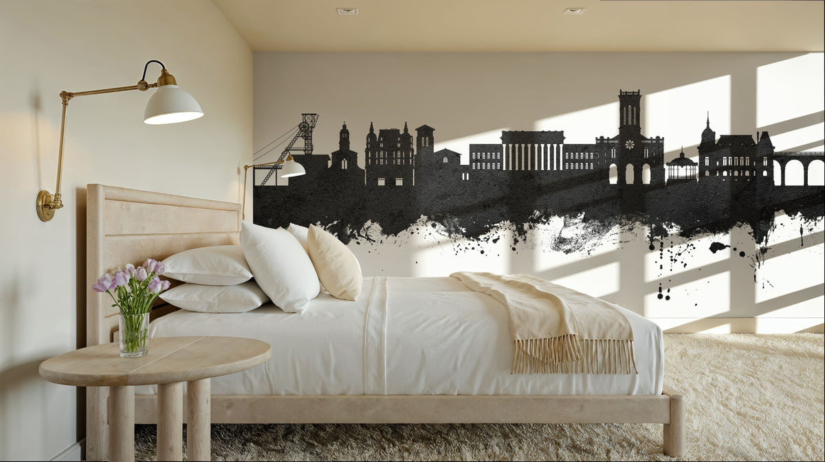 Saint-Étienne France Skyline Black & White Mural Wallpaper - room preview 05