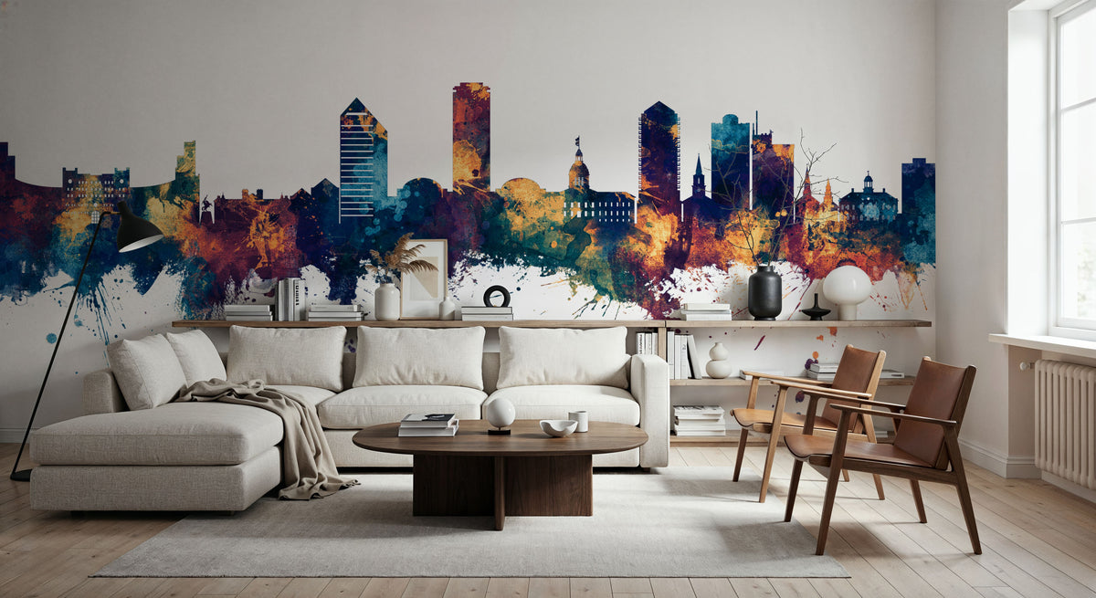 Tallahassee Florida Skyline Blue & Bronze Mural Wallpaper - room preview 05