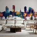 Tallahassee Florida Skyline Blue & Bronze Mural Wallpaper - room preview 05