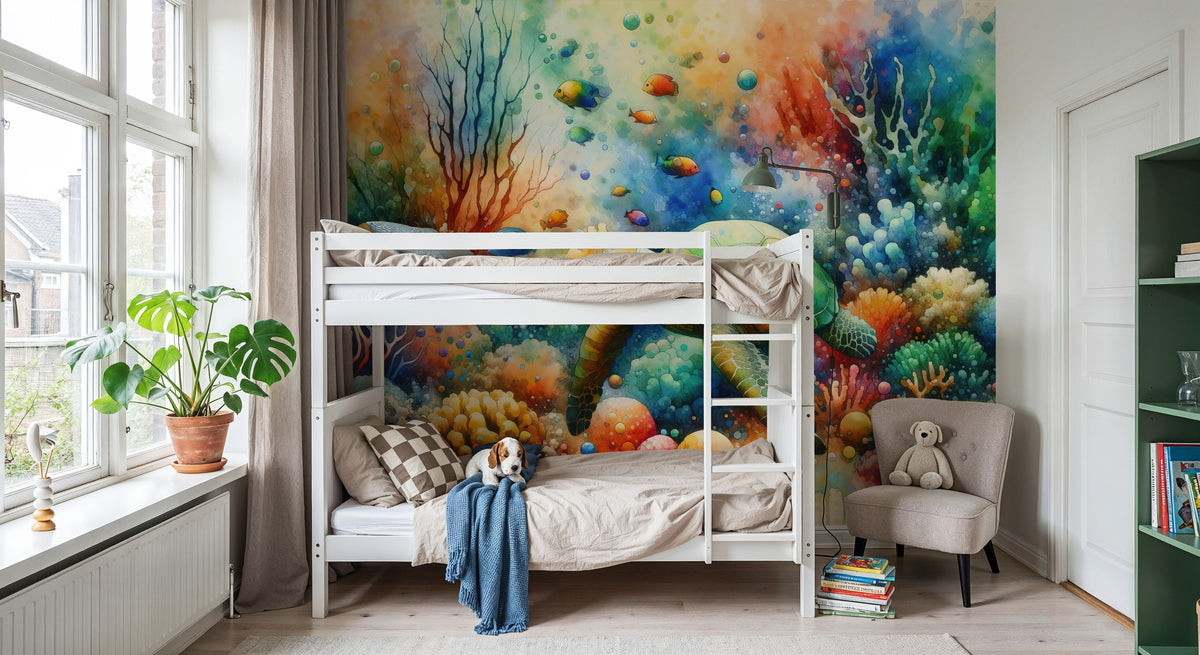 Undersea Encounter Turtle Meets Fish Mural Wallpaper - room preview 05