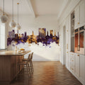 Stockport England Skyline Purple & Gold Mural Wallpaper - room preview 05