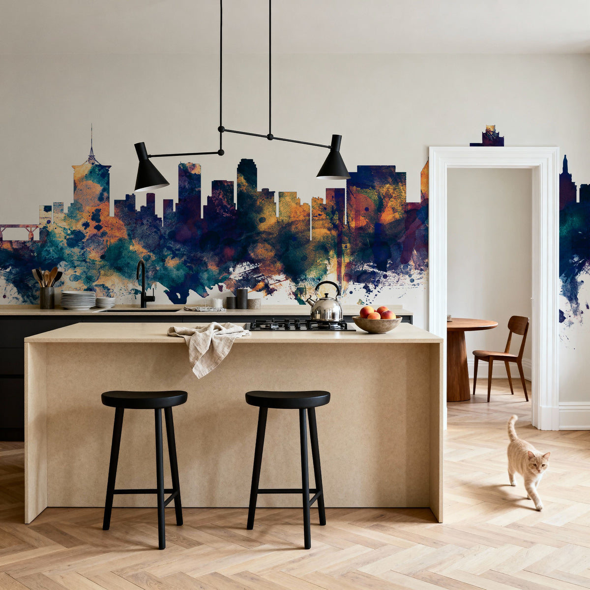 Tulsa Oklahoma Skyline Blue & Bronze Mural Wallpaper - room preview 05