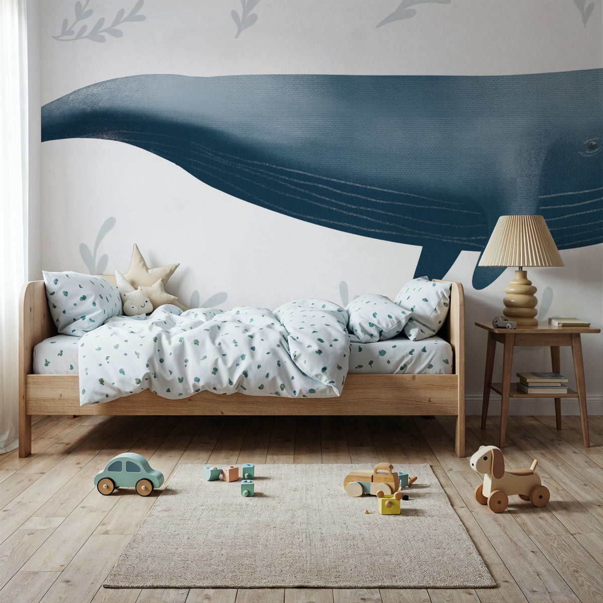 Ocean Life Whale on White Mural Wallpaper - room preview 05