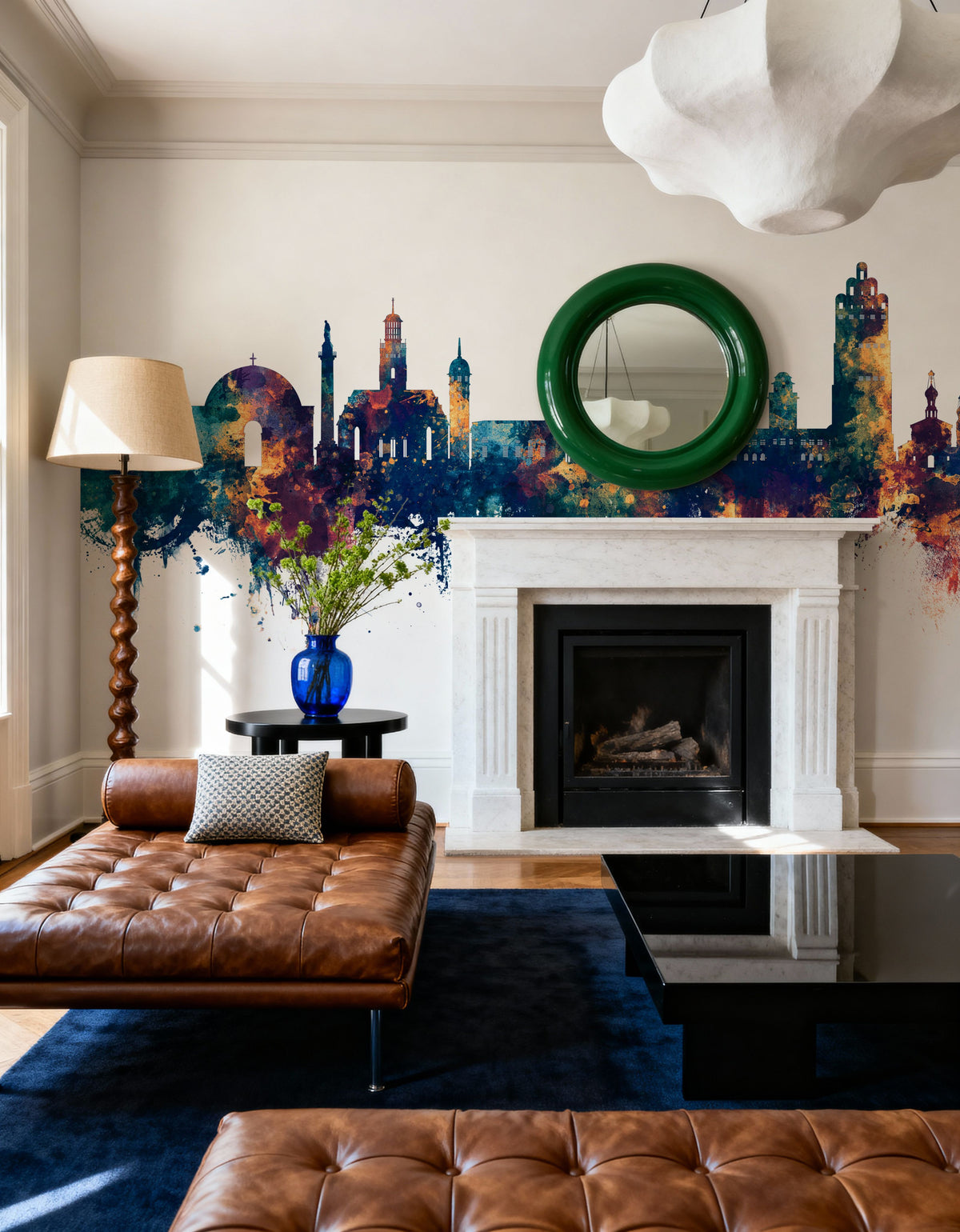 Darmstadt Skyline Blue & Bronze Mural Wallpaper - room preview 05