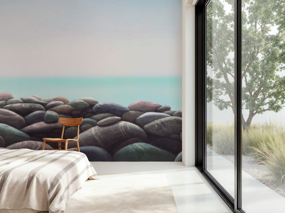 Pebble Beach Painting Mural Wallpaper - room preview 05