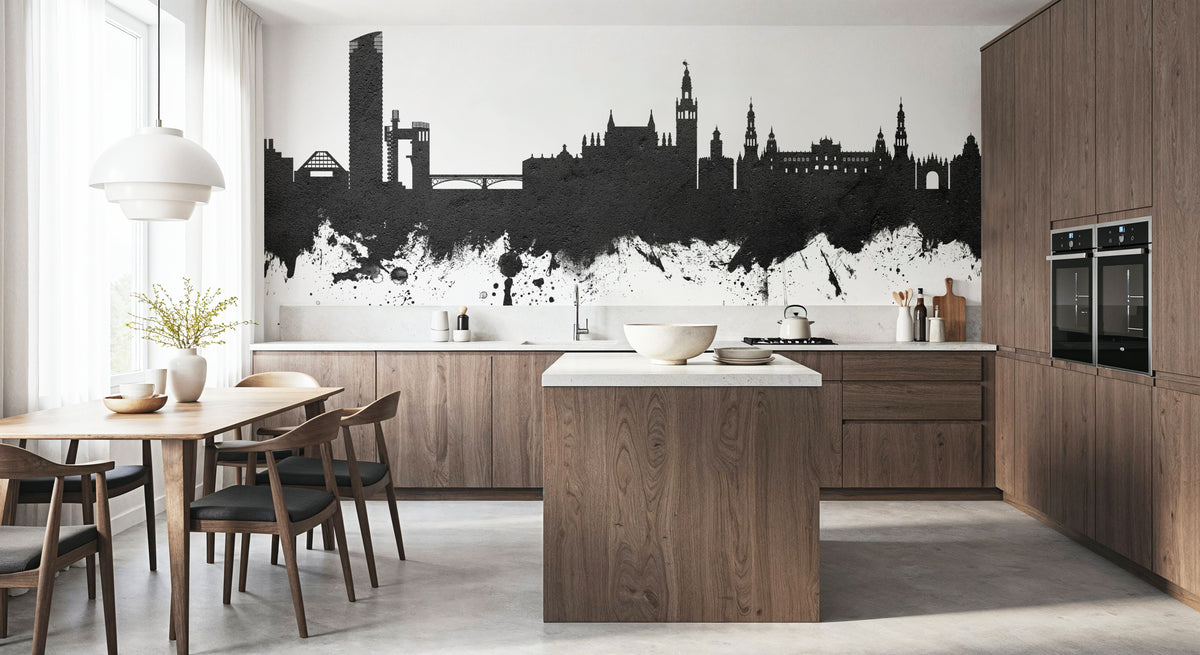 Sevilla Skyline Black & White Mural Wallpaper - room preview 05