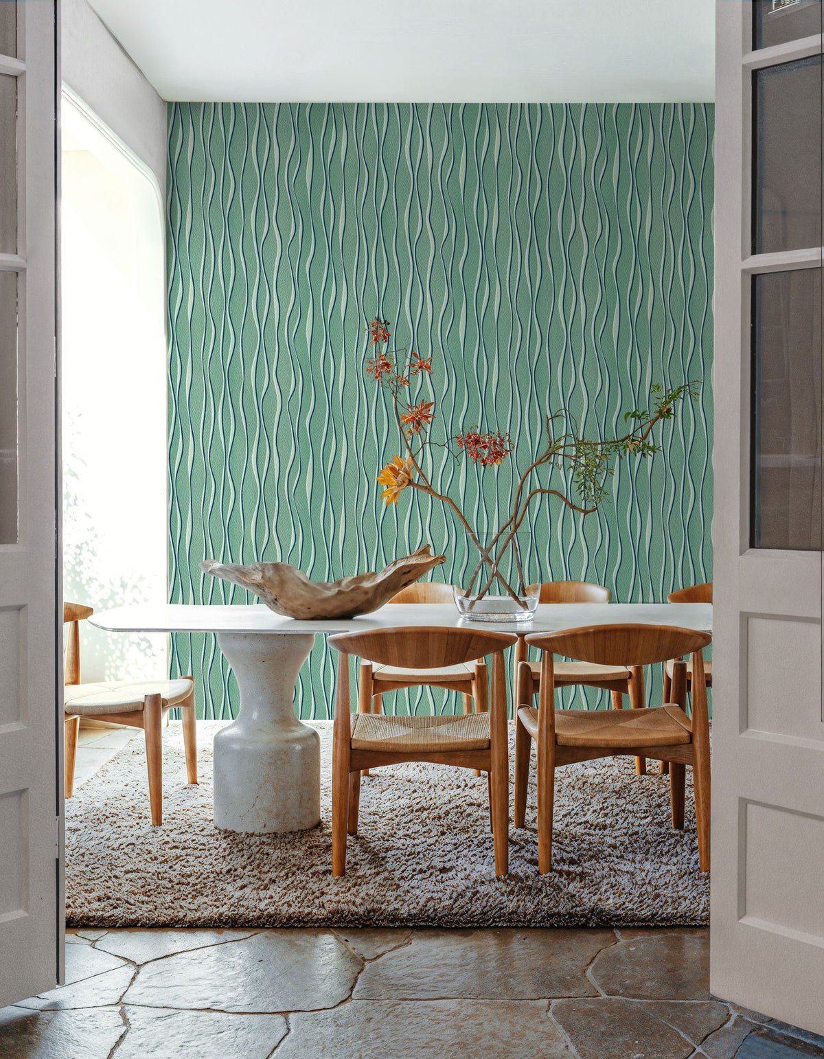 Swaying Lines, Ocean Green Mural Wallpaper - room preview 05