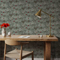 Fruit Tree Bower, Crimson on Green Mural Wallpaper - room preview 05