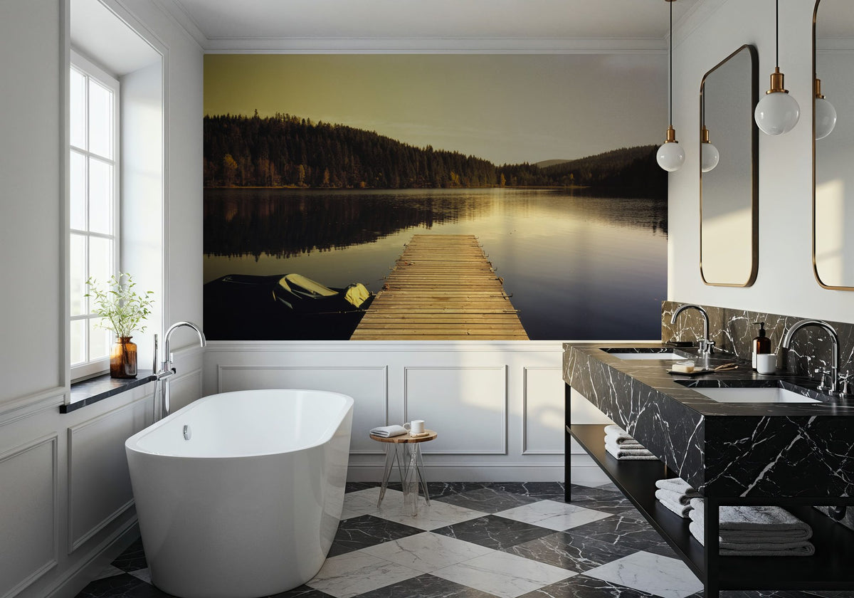 Autumn Harbor Reflection Mural Wallpaper - room preview 05