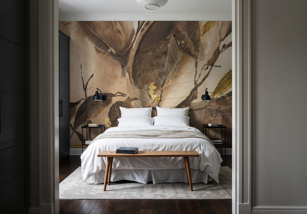 Gilded Leaf Collage I Mural Wallpaper - room preview 05