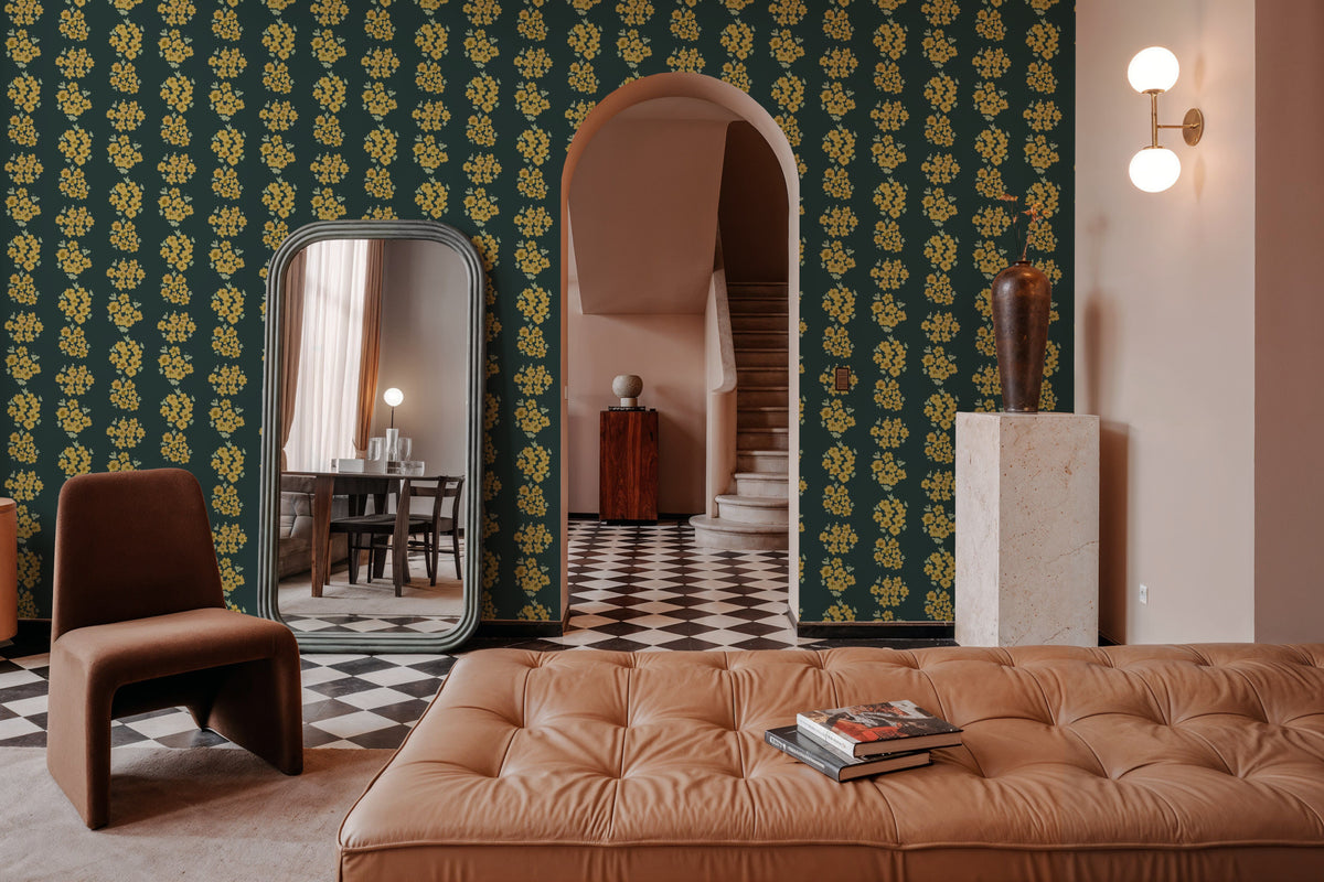 Ditsy Floral Clusters, Dark Teal Mural Wallpaper - room preview 05