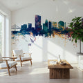 Toledo Ohio Skyline Blue & Bronze Mural Wallpaper - room preview 05