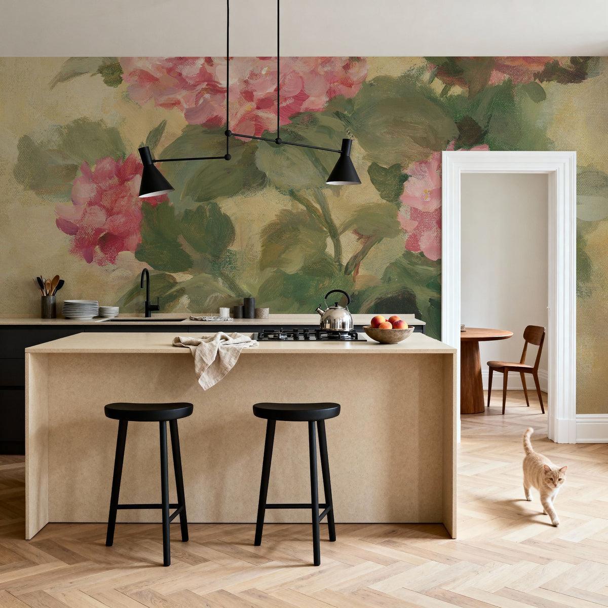 Pot of Pink Hydrangea Mural Wallpaper - room preview 05