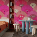 Cute Pink Flower Faces Mural Wallpaper - room preview 05