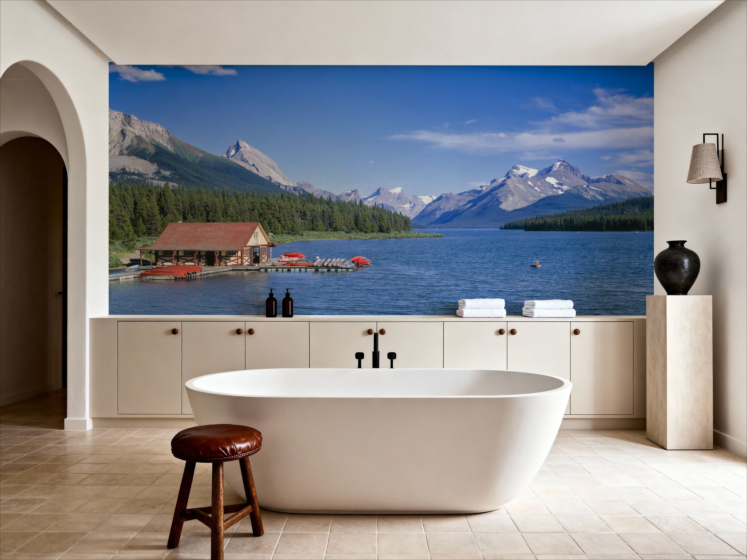 Alpine Boathouse Retreat Mural Wallpaper