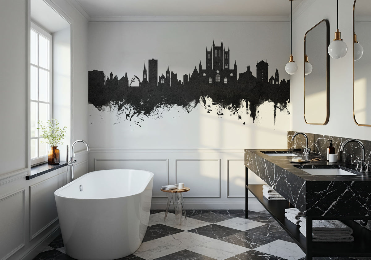 Lincoln England Skyline Black & White Mural Wallpaper - room preview 05